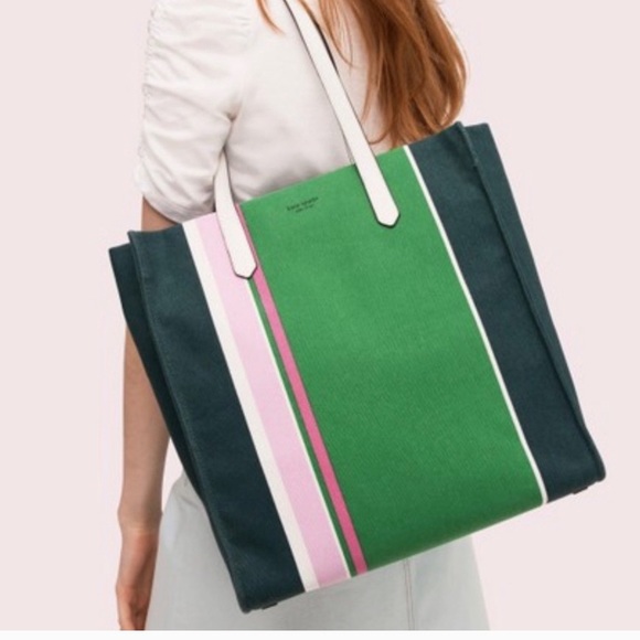 kate spade kitt conifer green large striped tote - Picture 3 of 7